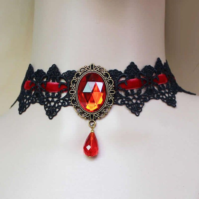 Retro Water Droplets Alloy Inlay Crystal Women's Choker
