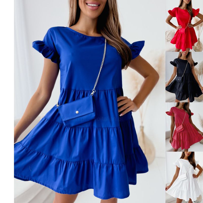 Women's A-line Skirt Fashion Round Neck Short Sleeve Solid Color Above Knee Daily