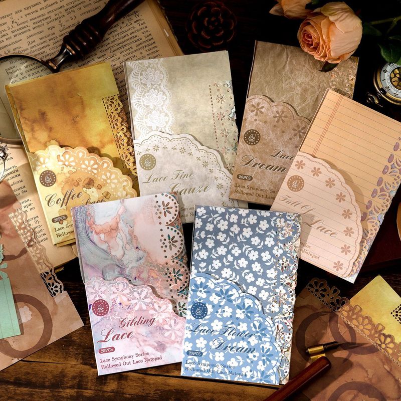 Mocard Notepad Lace Symphony Series Base Hollow Lace Journal Decorative Source Material 20 Pieces