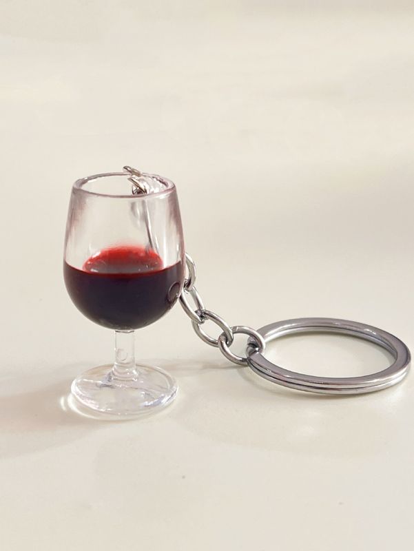 Novelty Simple Style Wine Glass Plastic Bag Pendant Keychain