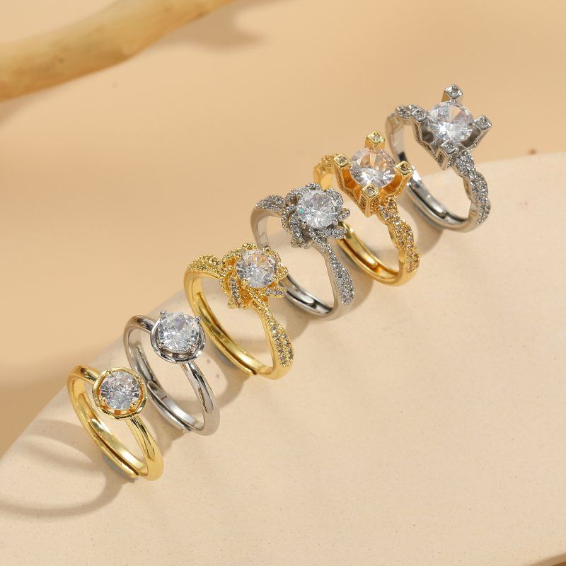 Elegant Luxuriös Einfarbig Kupfer Überzug Inlay Zirkon 14 Karat Vergoldet Ringe