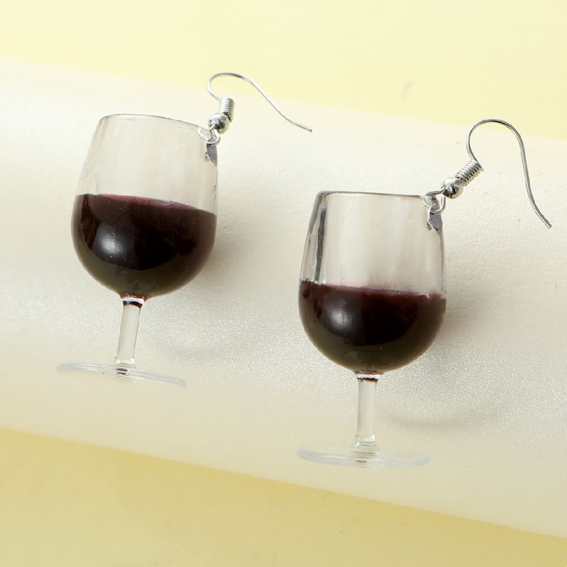 1 Pair Elegant Wine Glass Stainless Steel Plastic Drop Earrings