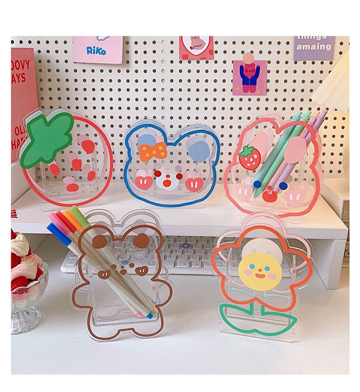 Creative Cartoon Student Desktop Pen Holder Soft And Adorable Bear And Rabbit Multifunctional Office Stationery Acrylic Transparent Storage Container