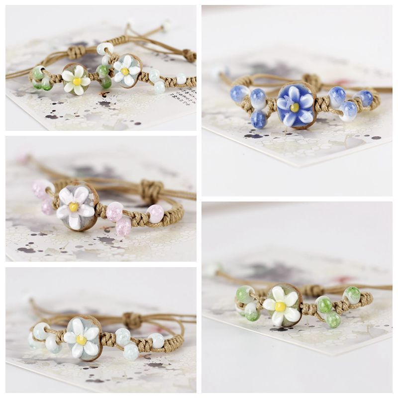 Wholesale Jewelry Elegant Pastoral Flower Ceramics Bracelets