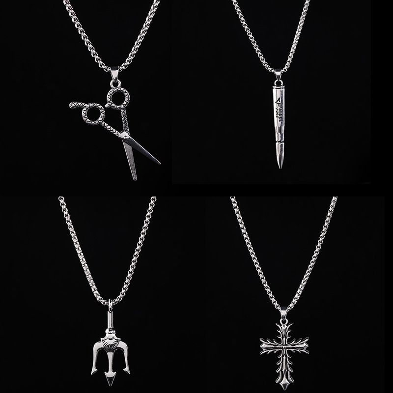Hip-hop Streetwear Scissors Cross Alloy Enamel Men's Pendant Necklace