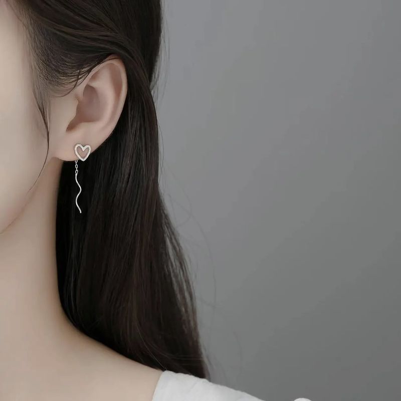 1 Pair Elegant Simple Style Heart Shape Plating Sterling Silver Drop Earrings