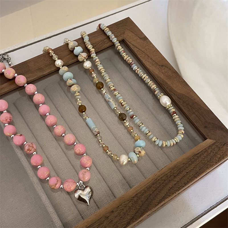 Artistic Irregular Heart Shape Beaded Natural Stone Freshwater Pearl Wholesale Necklace