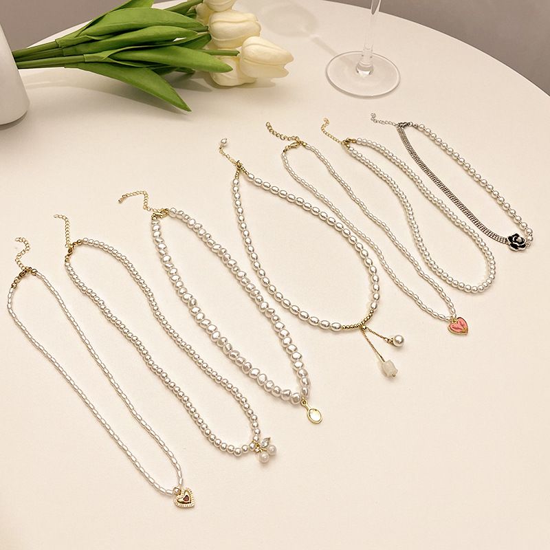 Elegant Flower Artificial Diamond Artificial Pearl Wholesale Pendant Necklace