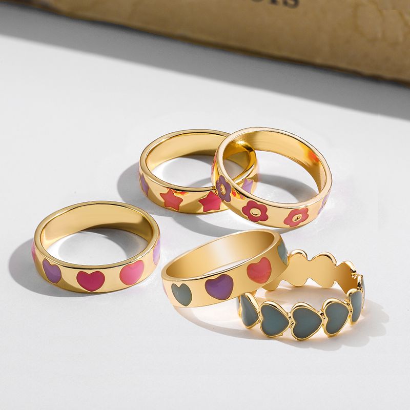 Elegant Heart Shape Alloy Printing Women's Rings