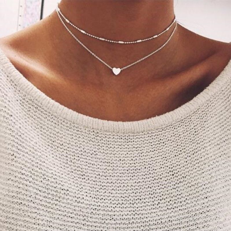 Simple Style Heart Shape Alloy Wholesale Layered Necklaces