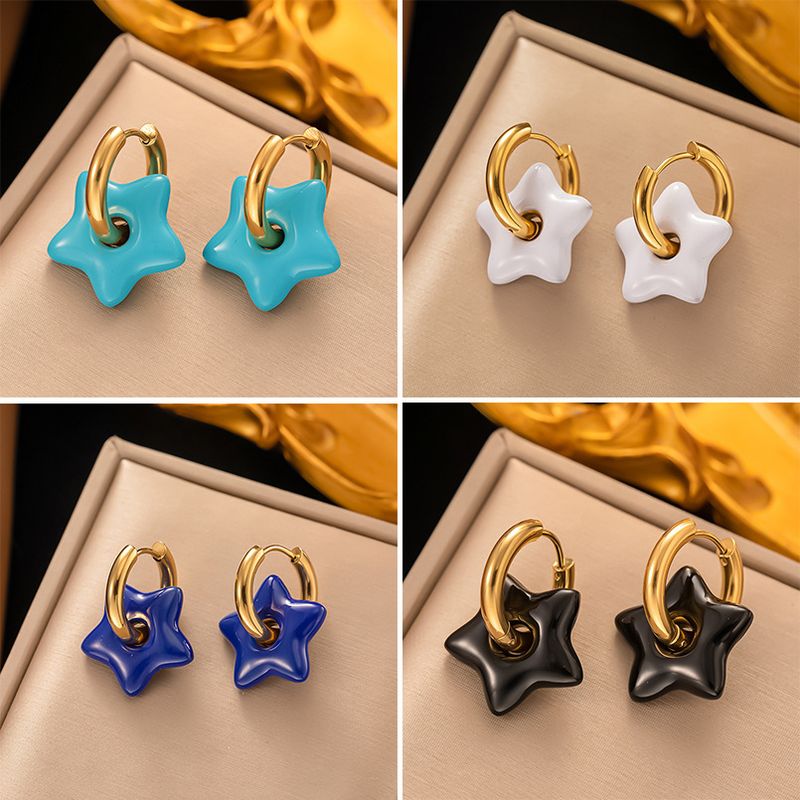 1 Pair Modern Style Star Plating 304 Stainless Steel 18K Gold Plated Drop Earrings