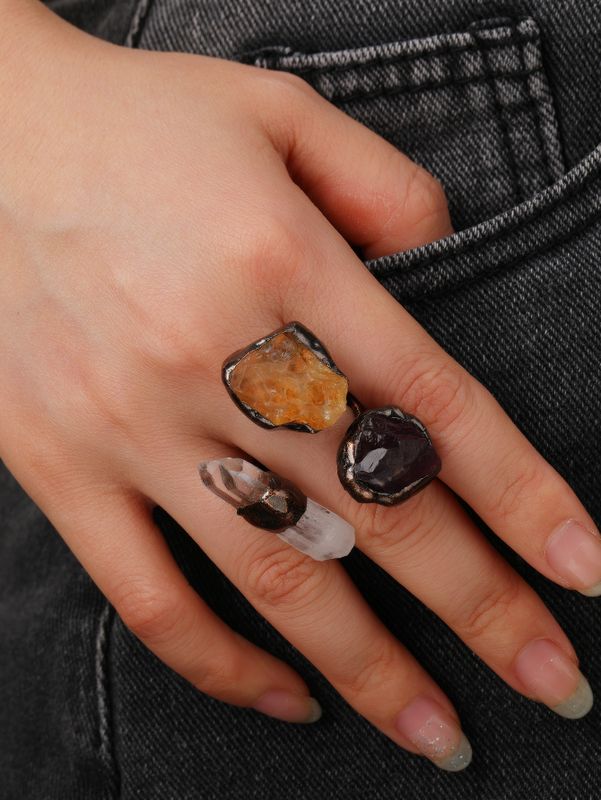 Retro Round Artificial Crystal Inlay Crystal Women's Open Rings
