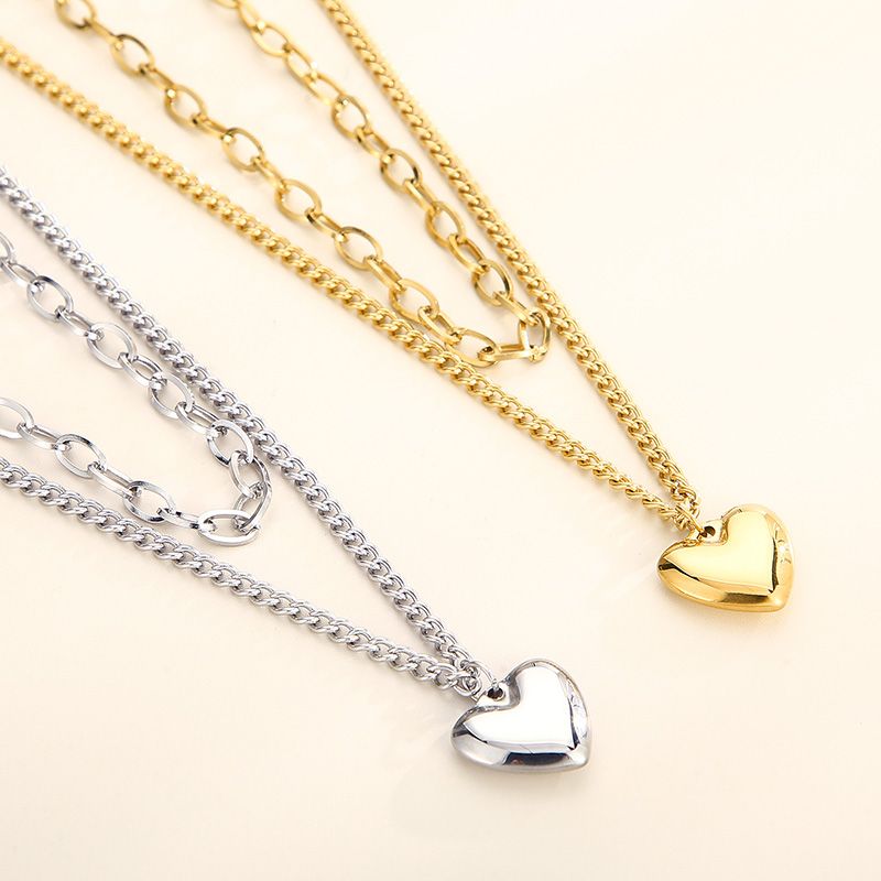 Stainless Steel Titanium Steel 18K Gold Plated Casual Modern Style Plating Heart Shape Layered Necklaces