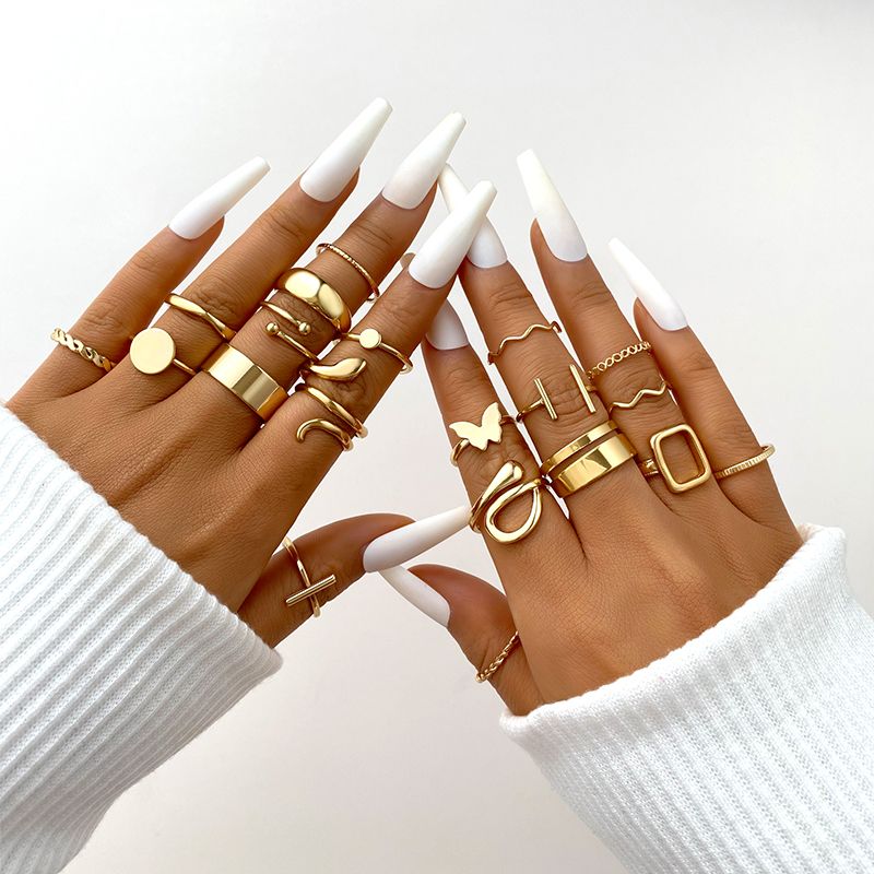 Retro Punk Cross Square Butterfly Alloy Hollow Out Women's Rings