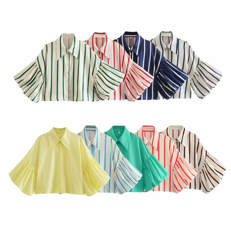 Women's Blouse Short Sleeve Blouses Popover Casual Stripe Solid Color