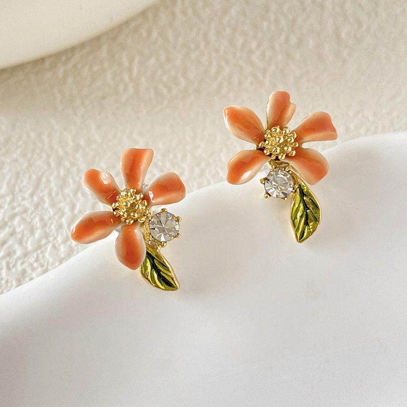 1 Pair Korean Style Flower Epoxy Inlay Alloy Rhinestones Ear Studs