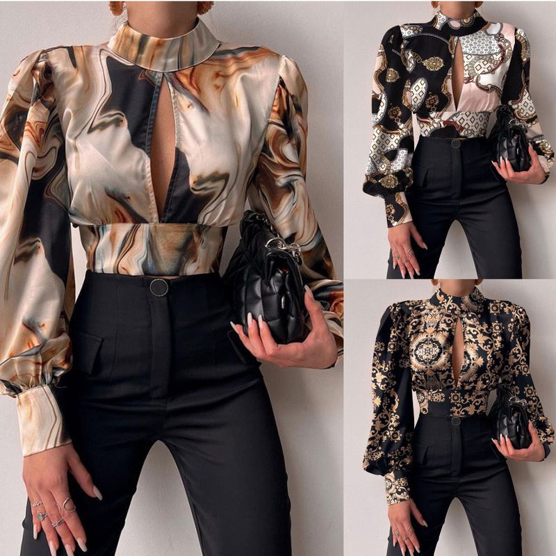 Women's Blouse Long Sleeve Blouses Hollow Out Backless Y2k Sexy Leopard