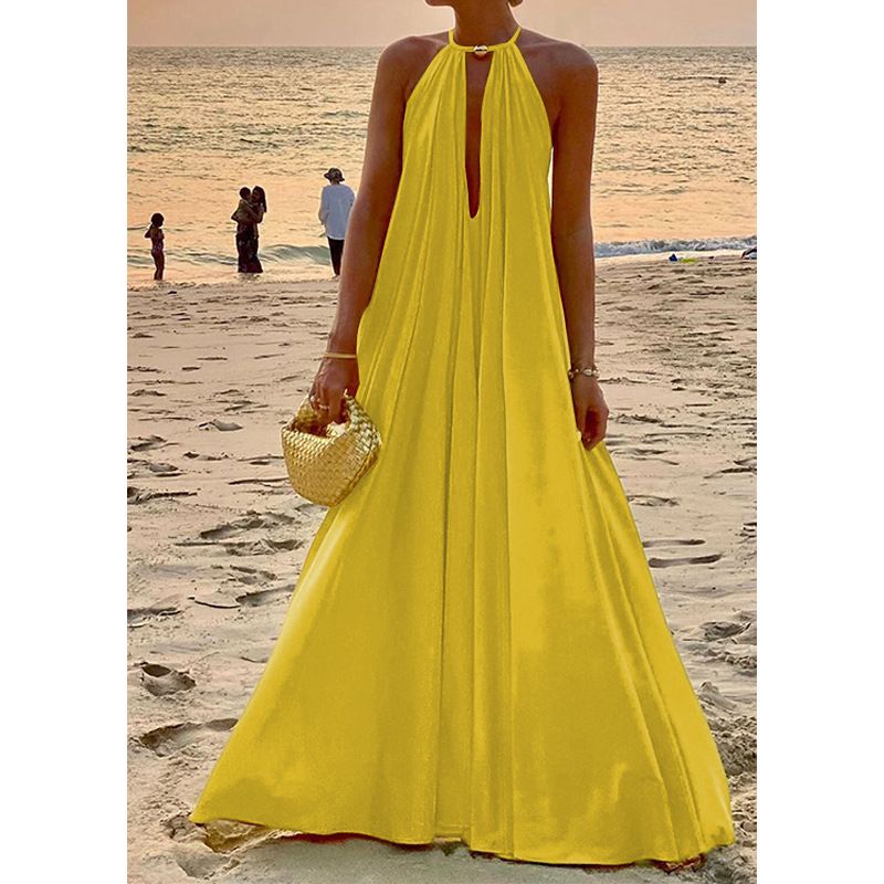 Women's Swing Dress Casual Vacation Deep V Sleeveless Solid Color Maxi Long Dress Holiday Beach