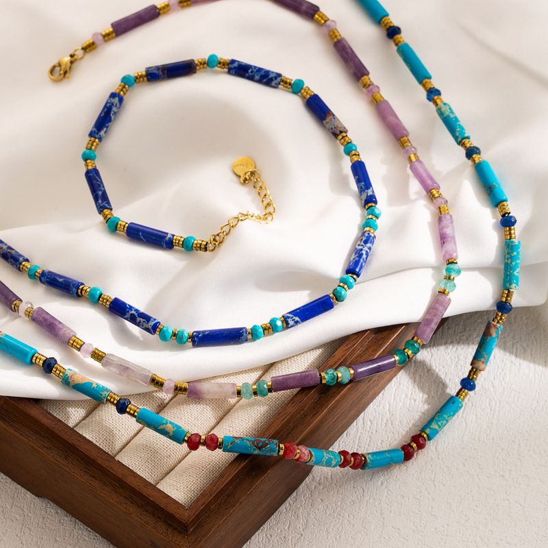 Süss Geometrisch Rostfreier Stahl Perlen Naturstein 14 Karat Vergoldet Halskette Mit Anhänger