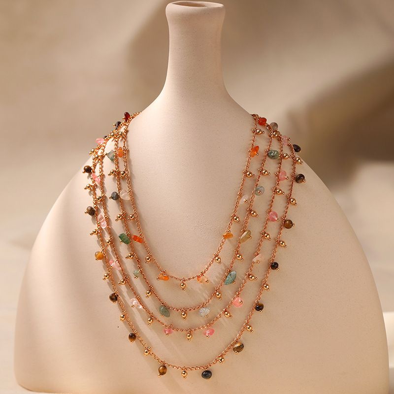 Ethnic Style Solid Color Artificial Crystal Copper Plating Chain Necklace