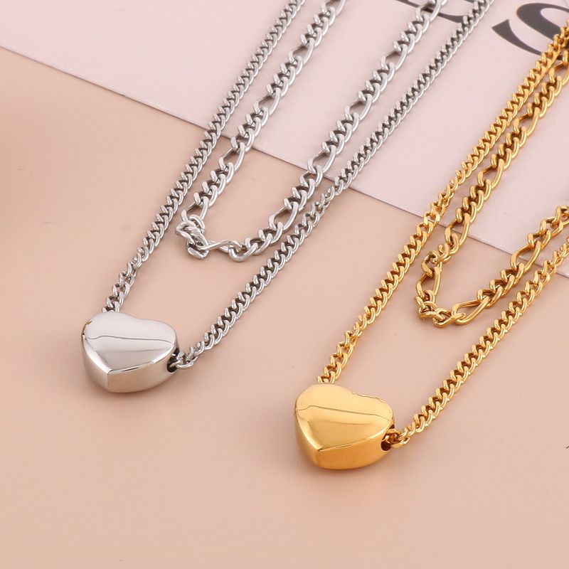 Stainless Steel Titanium Steel 18K Gold Plated Modern Style Plating Heart Shape Layered Necklaces