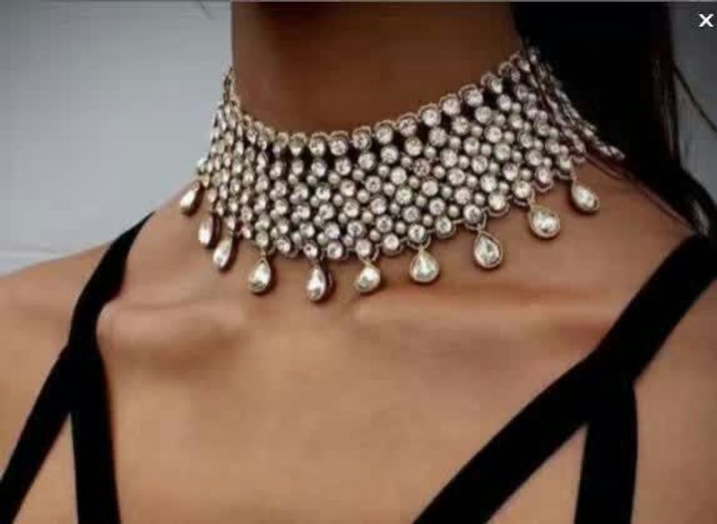 Glam Shiny Water Droplets Alloy Inlay Gem Women's Choker