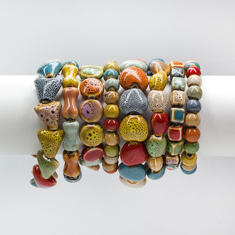 Retro Ethnic Style Round Colorful Ceramics Beaded Women's Bracelets