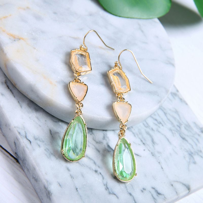 1 Pair Elegant Water Droplets Inlay Alloy Artificial Gemstones Drop Earrings