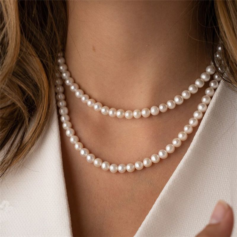 Elegant Runden Rostfreier Stahl Imitationsperle Perlen Überzug Frau Halskette