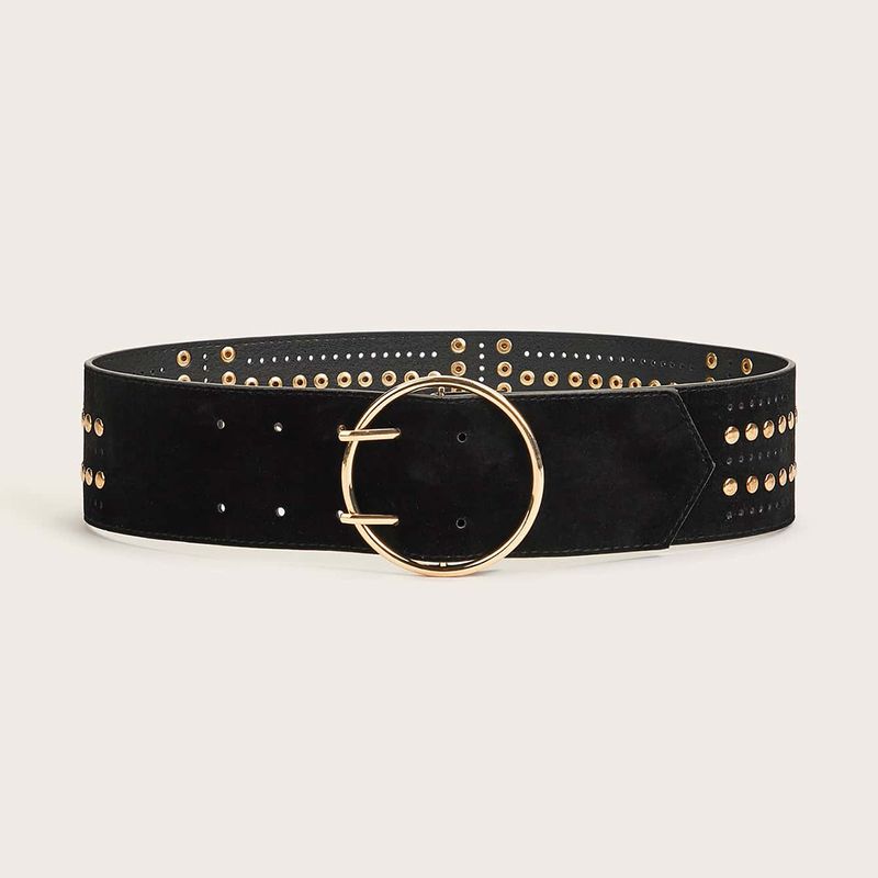Basic Solid Color Pu Leather Rivet Women's Leather Belts