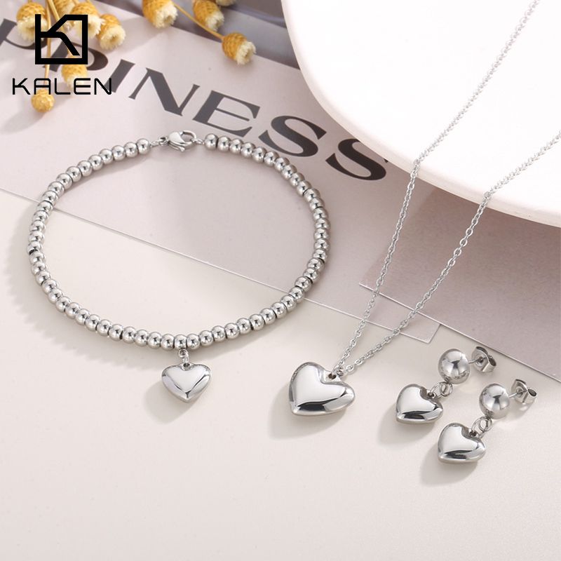 Titanium Steel 18K Gold Plated Modern Style Plating Heart Shape Bracelets Earrings Necklace