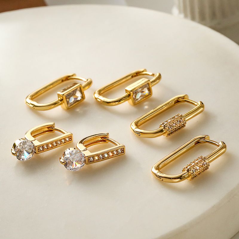 1 Pair Simple Style Commute Rectangle Plating Inlay Copper Zircon 18k Gold Plated Earrings