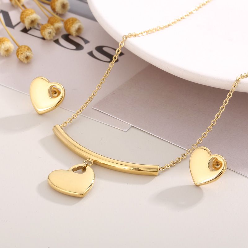 Titanium Steel 18K Gold Plated Streetwear Plating Heart Shape Earrings Necklace