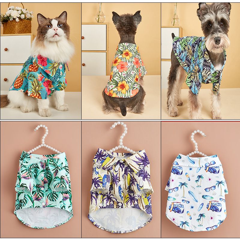 Spring And Summer Pet Cat Dog Clothes Teddy/pomeranian Dog Beach Summer Shirt Cat Casual Printing Factory Wholesale