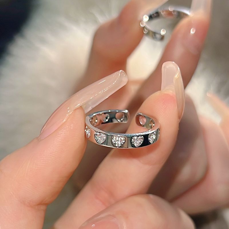 Sweet Heart Shape Copper Alloy Plating Inlay Artificial Diamond Women's Open Rings