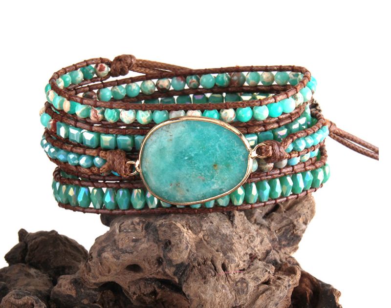 Großhandel Ethnischer Stil Runden Ein Naturstein Perlen Künstliche Edelsteine Armbänder
