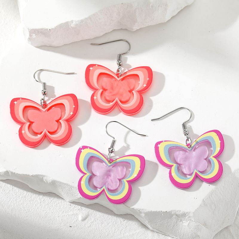 1 Paire Mignon Style Simple Papillon Arylique Alliage Résine Boucles D'oreilles