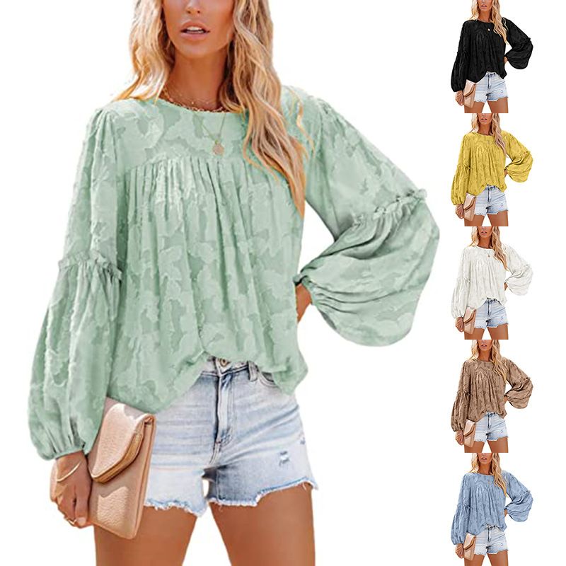 Women's Chiffon Shirt Long Sleeve Blouses Jacquard Vacation Solid Color