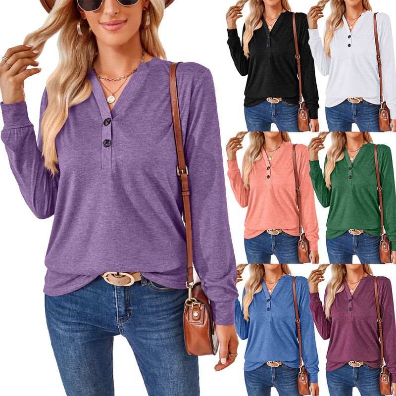 Women's Blouse Long Sleeve Blouses Patchwork Button Simple Style Solid Color
