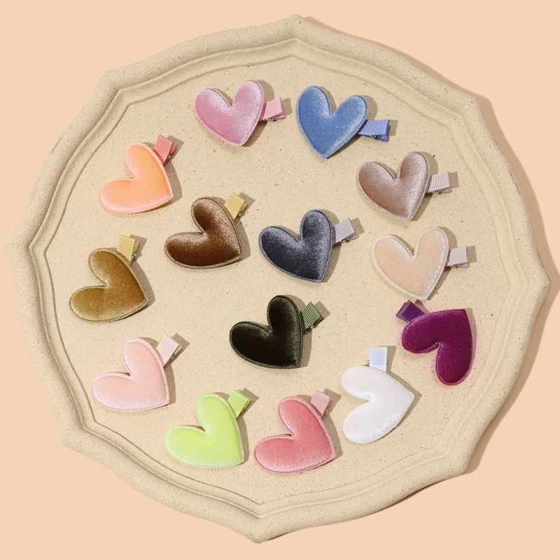 Cute Heart Shape Gold Velvet Hair Clip