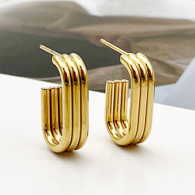 1 Pair Modern Style Artistic U Shape Polishing Plating 304 Stainless Steel 14K Gold Plated Ear Studs