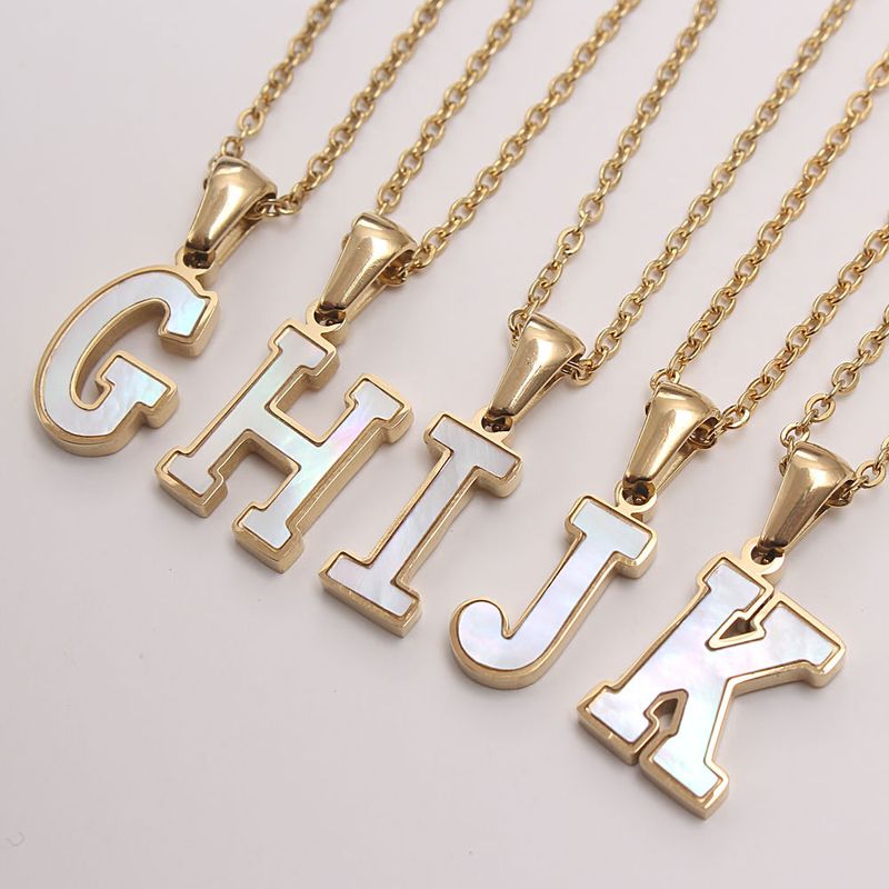 304 Stainless Steel Titanium Steel 18K Gold Plated Simple Style Plating Inlaid Shell Letter Shell