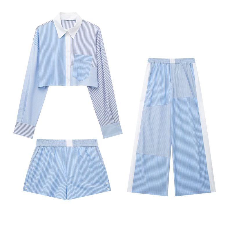 Frau Lässig Einfacher Stil Streifen Polyester Tasche Shorts-sets Hosen-sets