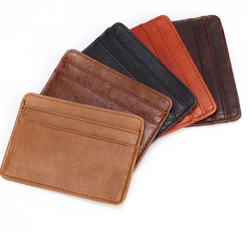 Unisex Solid Color Leather Open Card Holders