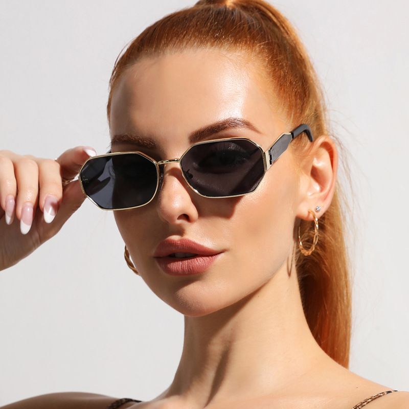 Retro Solid Color Ac Polygon Full Frame Women's Sunglasses