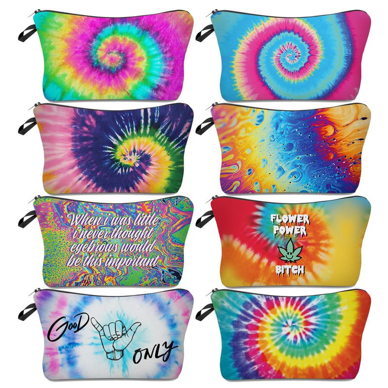 Women's Small All Seasons Polyester Tie Dye Vacation Square Zipper Cosmetic Bag