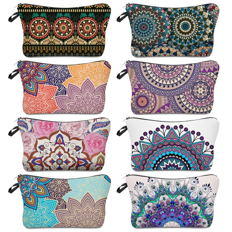 Women's Small All Seasons Polyester Printing Flower Ethnic Style Square Zipper Cosmetic Bag