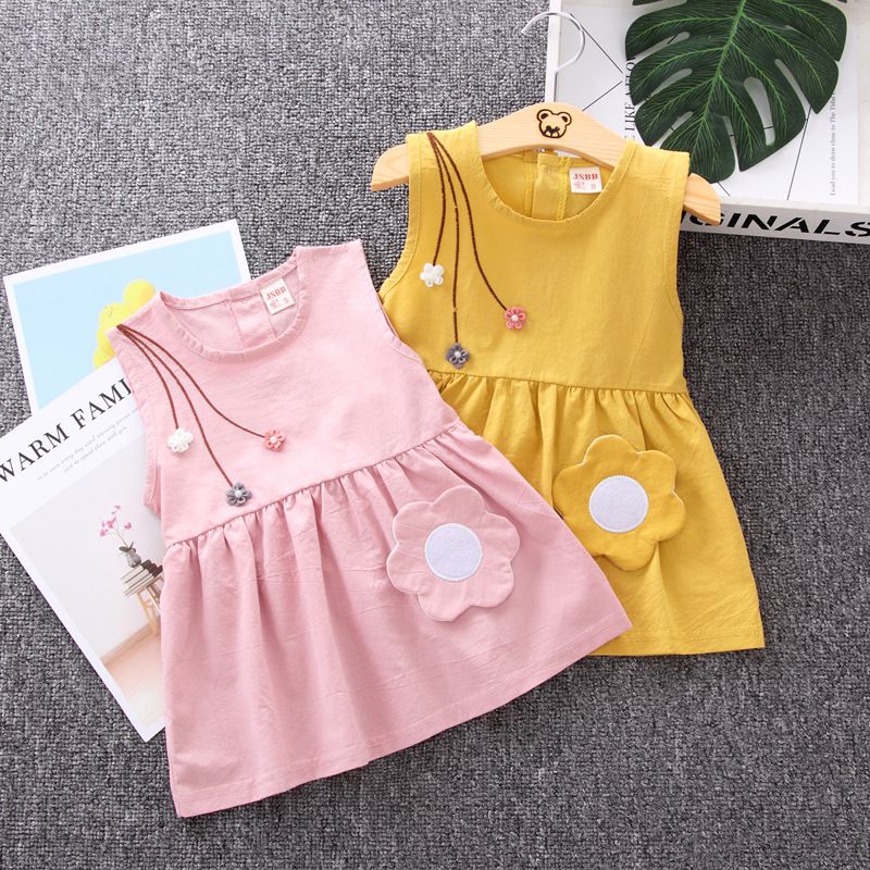 Simple Style Solid Color Flower Backless Cotton Girls Dresses