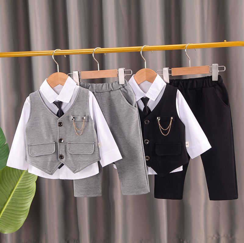 Simple Style British Style Solid Color Cotton Boys Clothing Sets