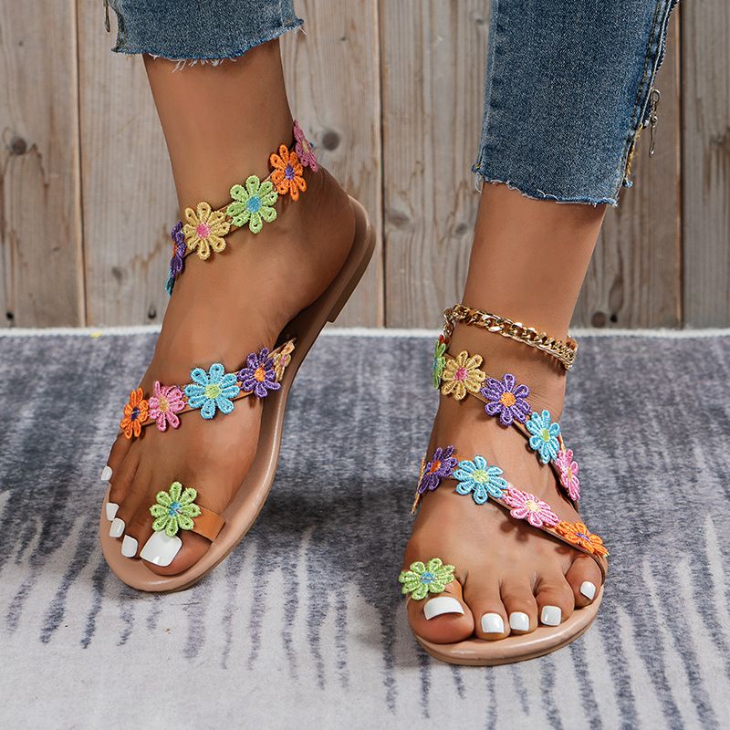 Women's Vacation Bohemian Streetwear Daisy Round Toe Casual Sandals Beach Sandals